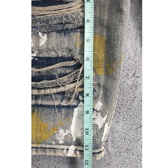 Diamond Stash Mens Jorts Jean Shorts Distressed Paint Splatter Yellow Smoke Wash - Picture 4 of 9